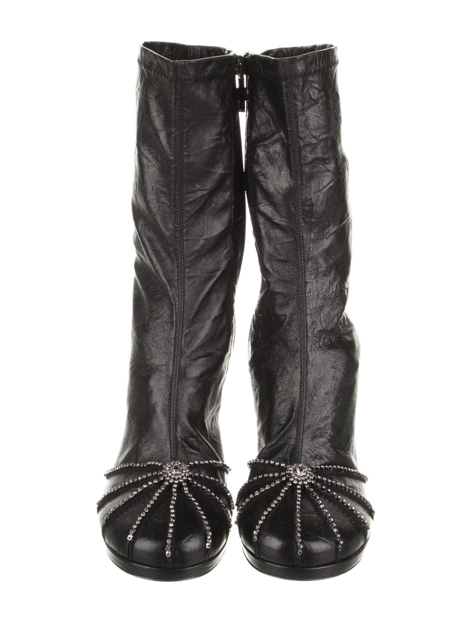 Christian Dior Leather Crystal Embellishments Boots